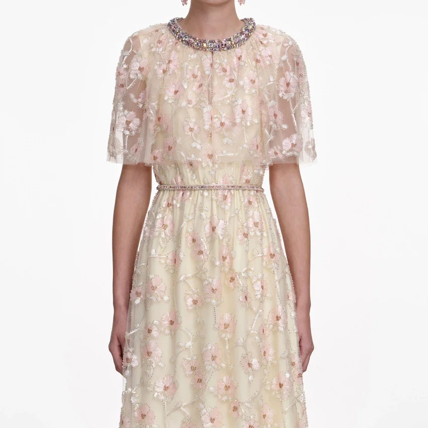 Champagne Floral Embellished Maxi Dress Champagne Floral Embellished Maxi Dress