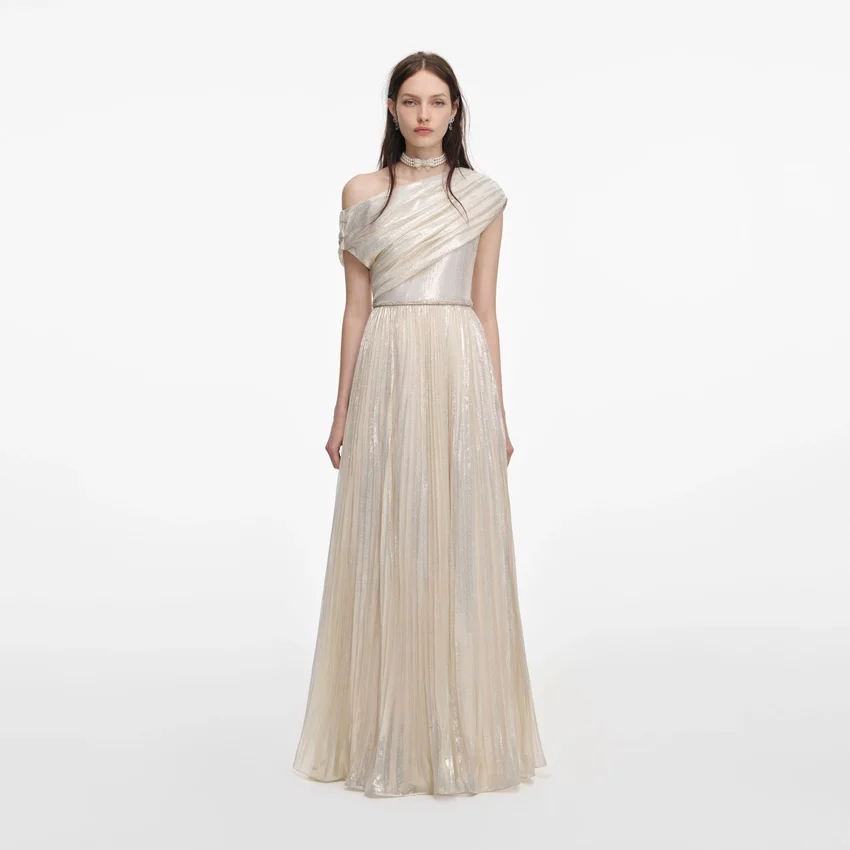 Champagne Metallic Chiffon Maxi Dress Champagne Metallic Chiffon Maxi Dress
