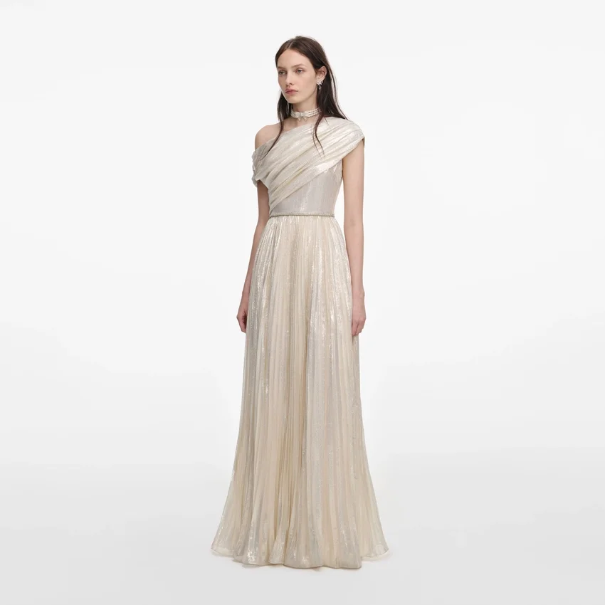 Champagne Metallic Chiffon Maxi Dress Champagne Metallic Chiffon Maxi Dress