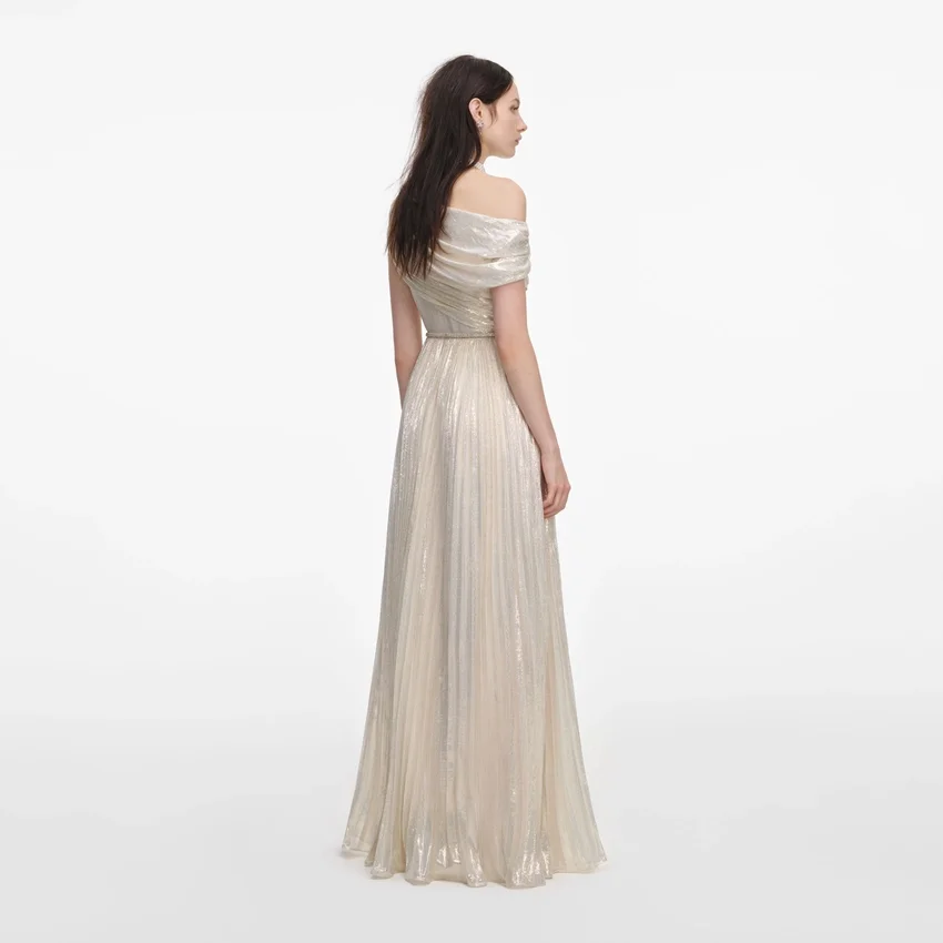 Champagne Metallic Chiffon Maxi Dress Champagne Metallic Chiffon Maxi Dress