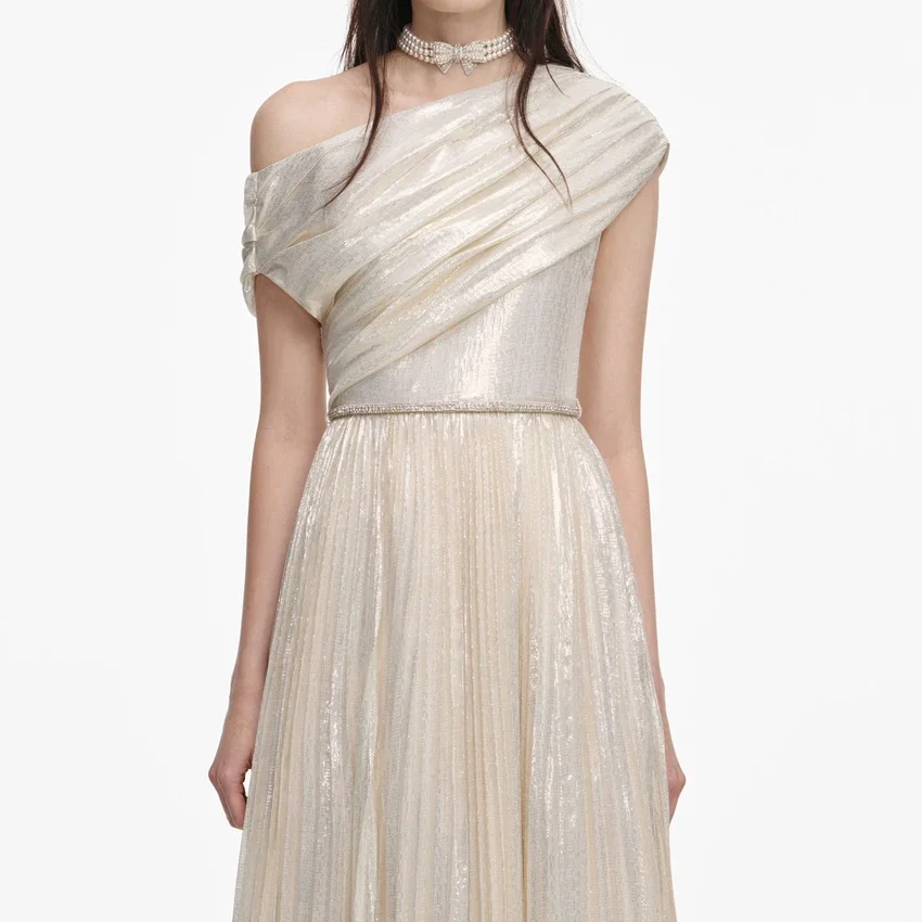 Champagne Metallic Chiffon Maxi Dress Champagne Metallic Chiffon Maxi Dress