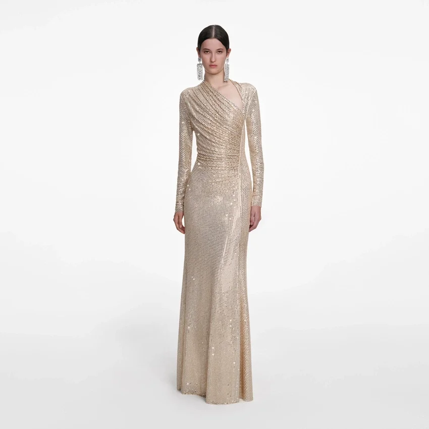 Champagne Rhinestone Drape Maxi Dress Champagne Rhinestone Drape Maxi Dress