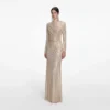 Champagne Rhinestone Drape Maxi Dress Champagne Rhinestone Drape Maxi Dress
