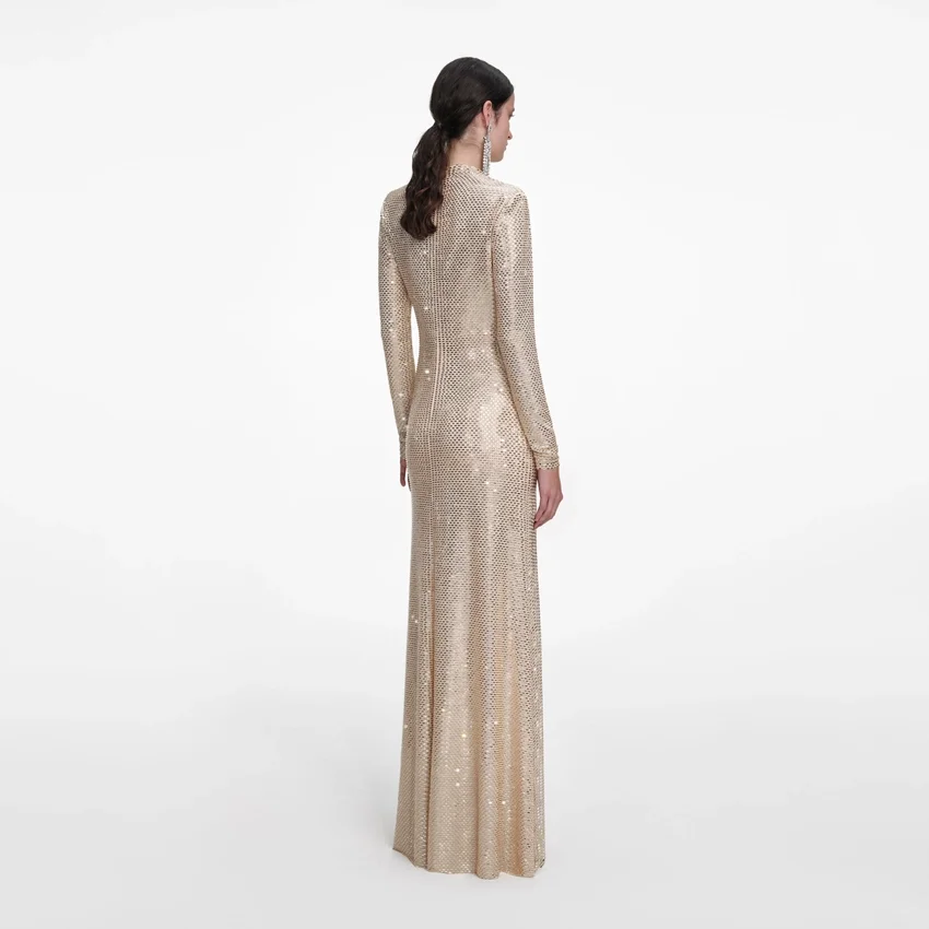 Champagne Rhinestone Drape Maxi Dress Champagne Rhinestone Drape Maxi Dress