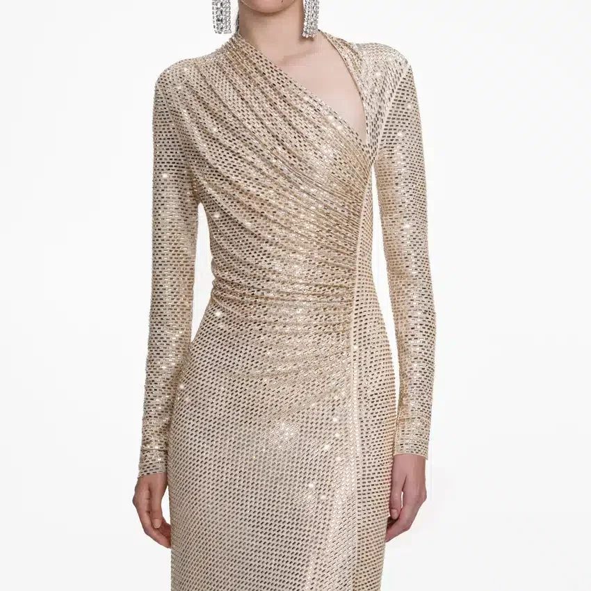 Champagne Rhinestone Drape Maxi Dress Champagne Rhinestone Drape Maxi Dress