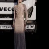 Champagne Rhinestone Drape Maxi Dress Champagne Rhinestone Drape Maxi Dress
