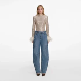 Champagne Rhinestone Feather Top