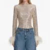 Champagne Rhinestone Feather Top Champagne Rhinestone Feather Top