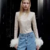 Champagne Rhinestone Feather Top Champagne Rhinestone Feather Top