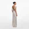 Champagne Rhinestone Ruffle Draped Maxi Dress Champagne Rhinestone Ruffle Draped Maxi Dress