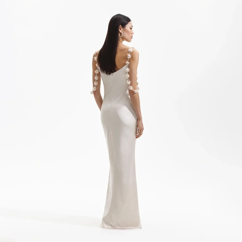 Champagne Satin Flower Maxi Dress Champagne Satin Flower Maxi Dress