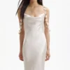 Champagne Satin Flower Maxi Dress Champagne Satin Flower Maxi Dress