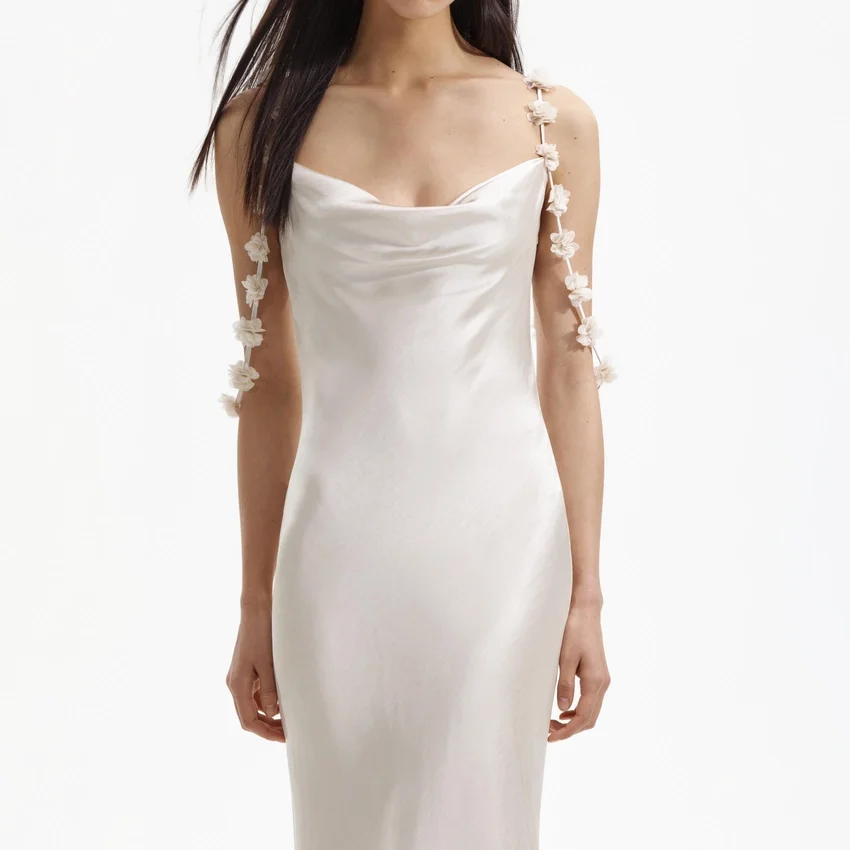 Champagne Satin Flower Maxi Dress Champagne Satin Flower Maxi Dress