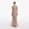 Champagne Sequin Embroidered Maxi Dress Champagne Sequin Embroidered Maxi Dress