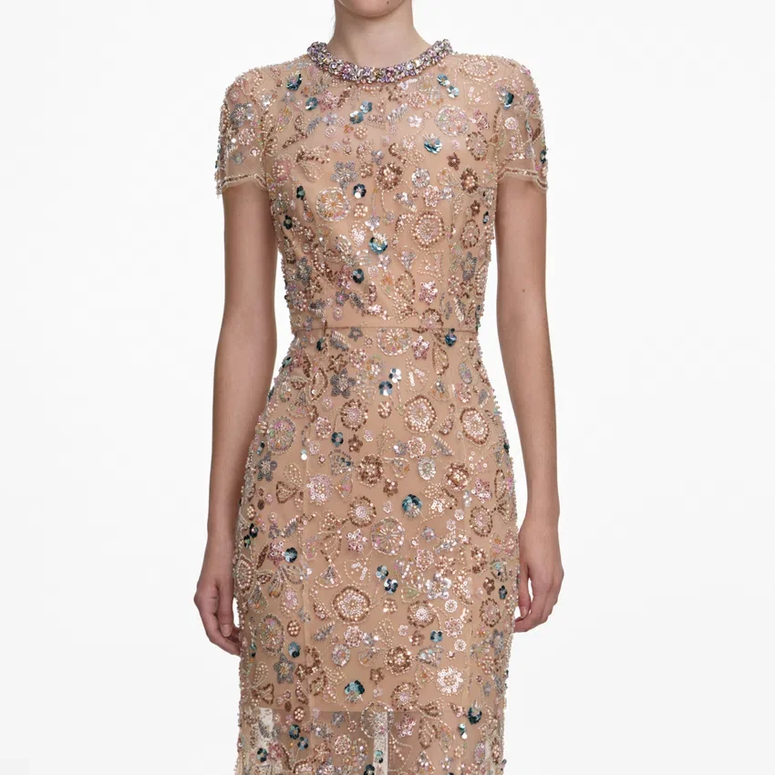 Champagne Sequin Embroidered Maxi Dress Champagne Sequin Embroidered Maxi Dress