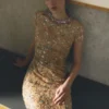 Champagne Sequin Embroidered Maxi Dress Champagne Sequin Embroidered Maxi Dress
