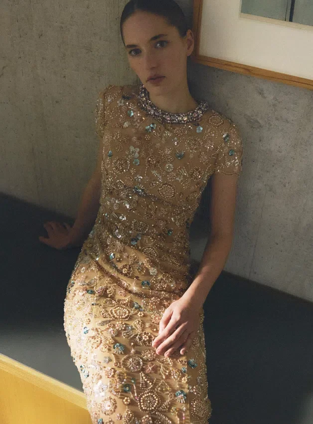 Champagne Sequin Embroidered Maxi Dress Champagne Sequin Embroidered Maxi Dress