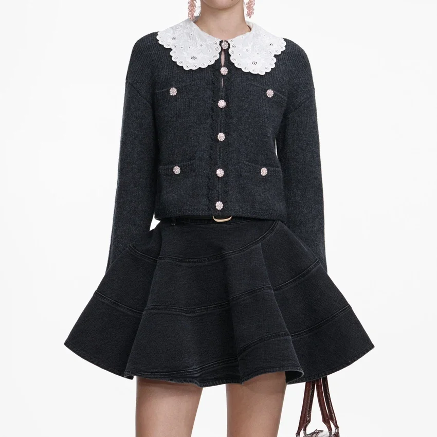Charcoal Lace Collar Cardigan Charcoal Lace Collar Cardigan