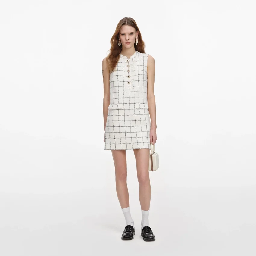 Check Boucle Lace Trim Mini Dress Check Boucle Lace Trim Mini Dress