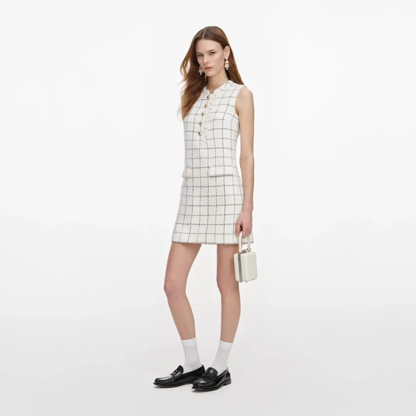 Check Boucle Lace Trim Mini Dress Check Boucle Lace Trim Mini Dress