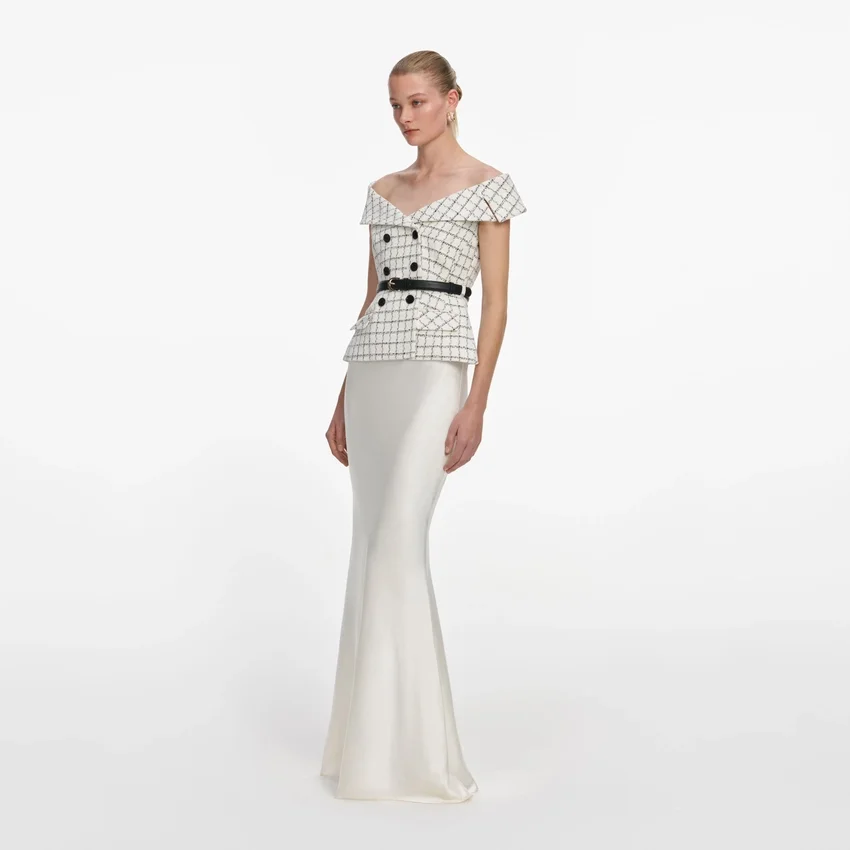 Check Boucle Satin Maxi Dress Check Boucle Satin Maxi Dress