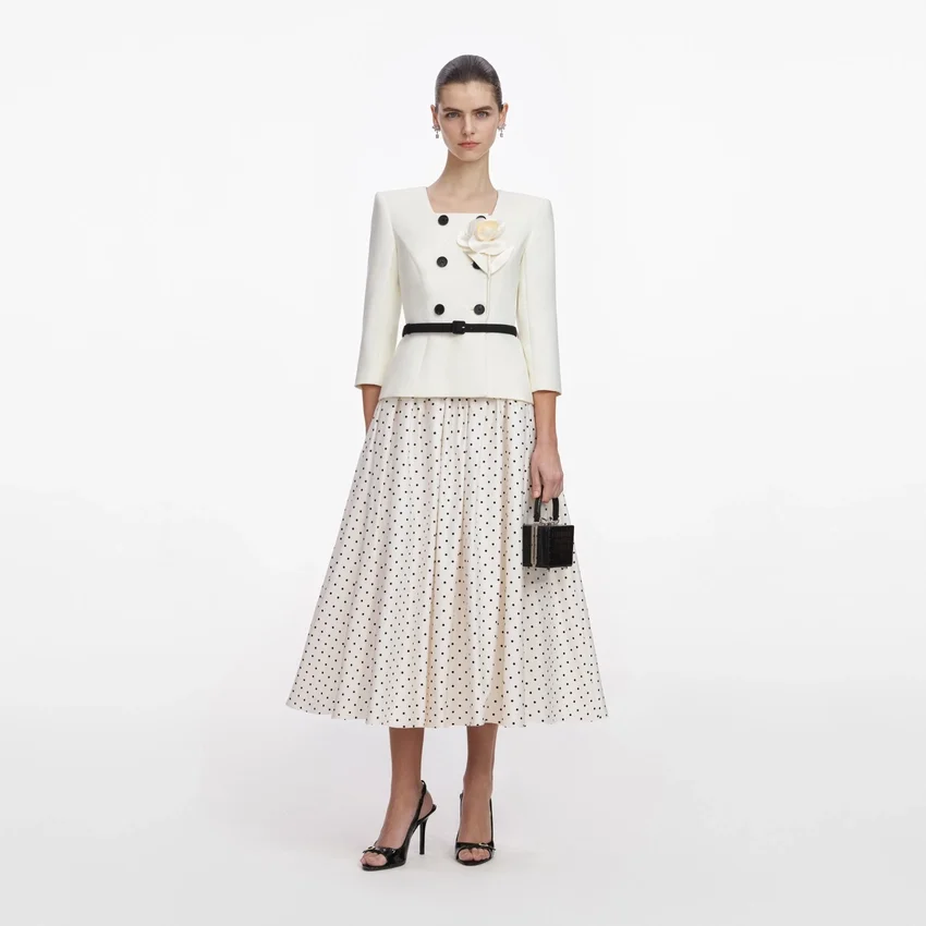 Cream 3D Flower Polka Dot Midi Dress Cream 3D Flower Polka Dot Midi Dress