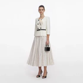 Cream 3D Flower Polka Dot Midi Dress
