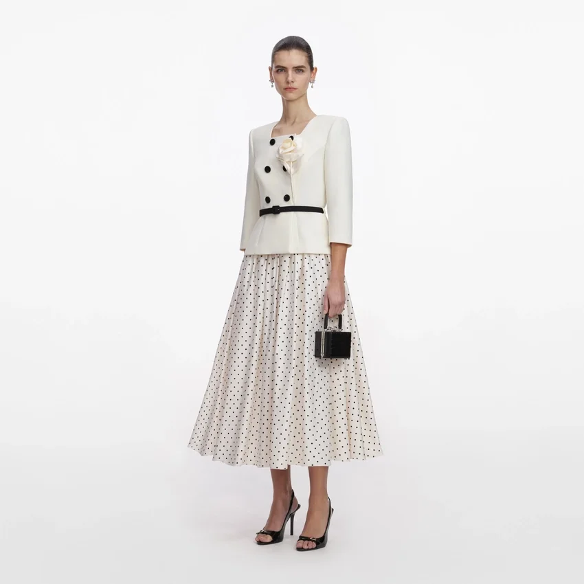 Cream 3D Flower Polka Dot Midi Dress Cream 3D Flower Polka Dot Midi Dress
