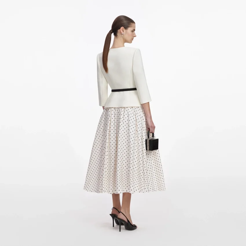 Cream 3D Flower Polka Dot Midi Dress Cream 3D Flower Polka Dot Midi Dress