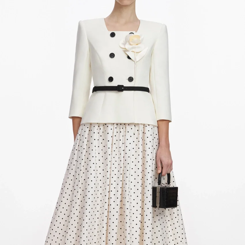 Cream 3D Flower Polka Dot Midi Dress Cream 3D Flower Polka Dot Midi Dress