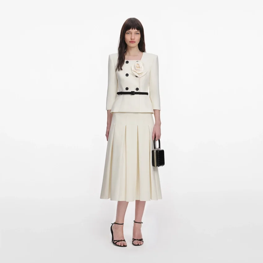 Cream 3D Flower Tailored Midi Dress Cream 3D Flower Tailored Midi Dress