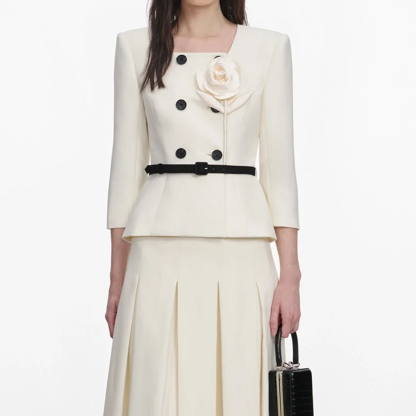 Cream 3D Flower Tailored Midi Dress Cream 3D Flower Tailored Midi Dress