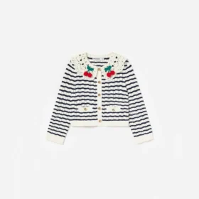 Cream And Navy Striped Knitted Cardigan