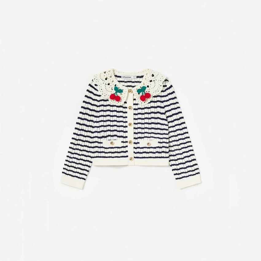 Cream And Navy Striped Knitted Cardigan Cream And Navy Striped Knitted Cardigan