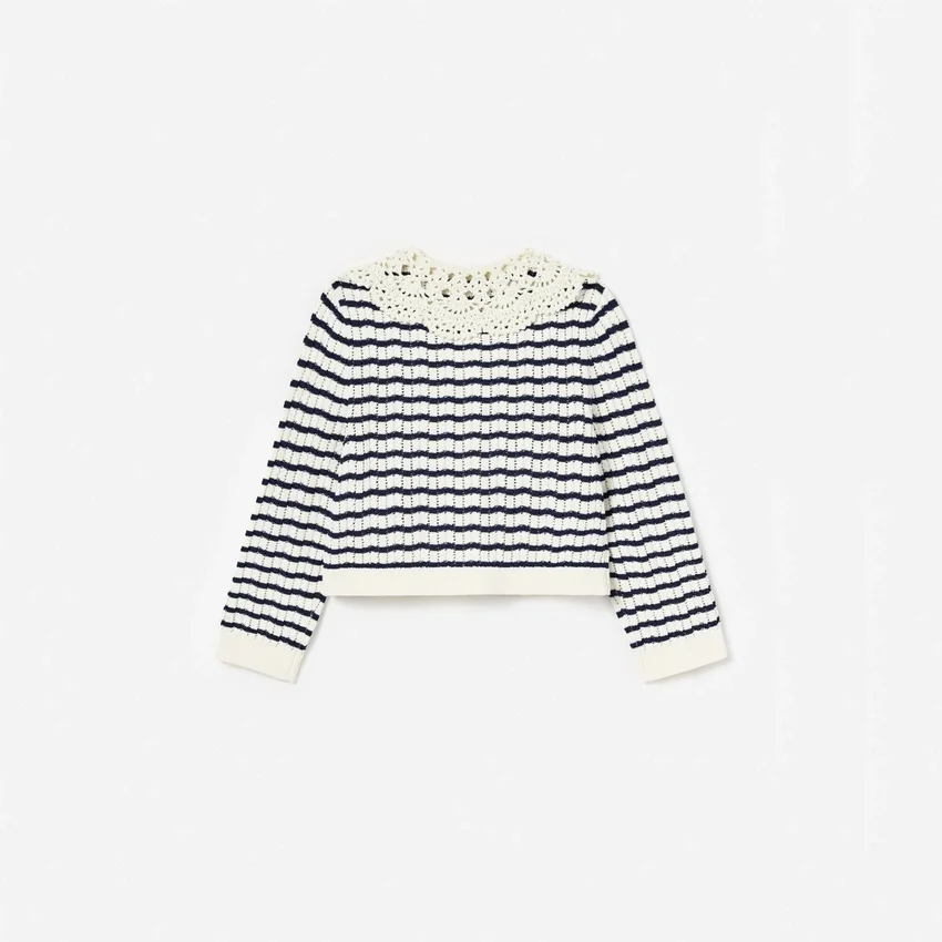 Cream And Navy Striped Knitted Cardigan Cream And Navy Striped Knitted Cardigan