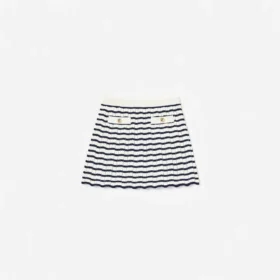 Cream And Navy Striped Knitted Skirt