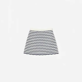 Cream And Navy Striped Knitted Skirt