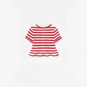 Cream And Red Stripe Knitted Top