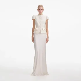 Cream Boucle Bow Detail Maxi Dress