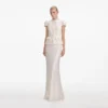 Cream Boucle Bow Detail Maxi Dress Cream Boucle Bow Detail Maxi Dress