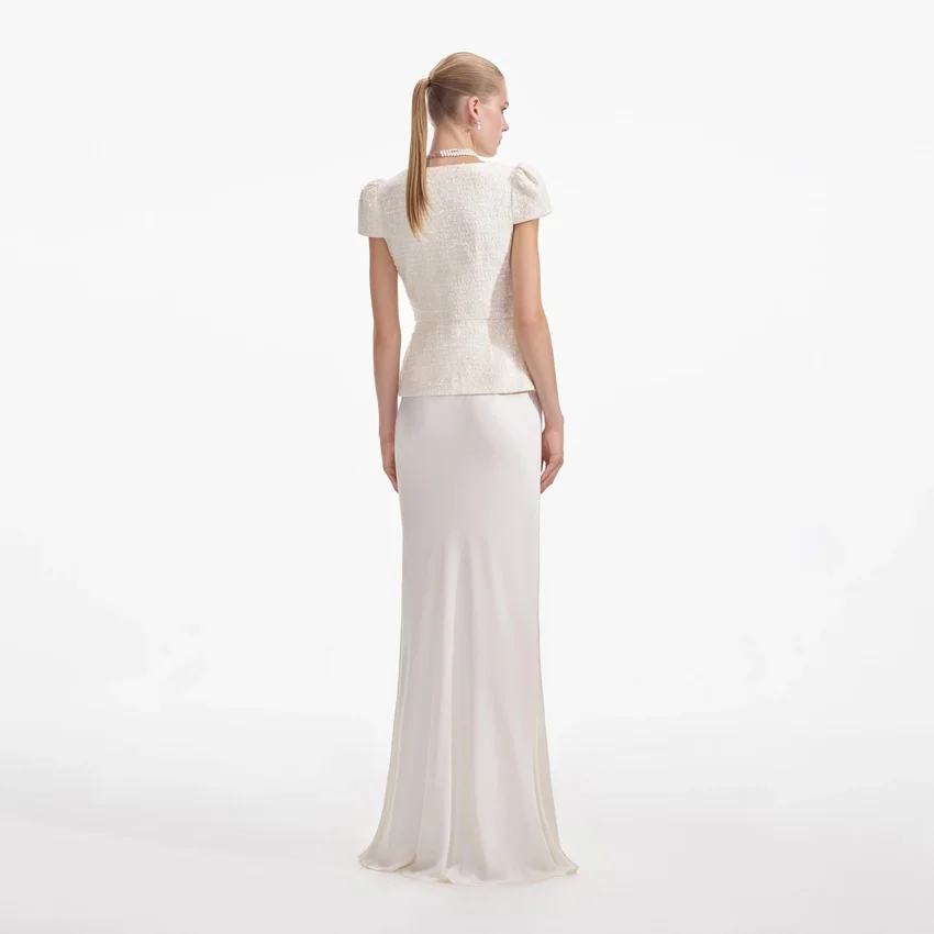 Cream Boucle Bow Detail Maxi Dress Cream Boucle Bow Detail Maxi Dress