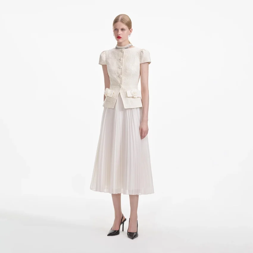 Cream Boucle Bow Detail Midi Dress Cream Boucle Bow Detail Midi Dress