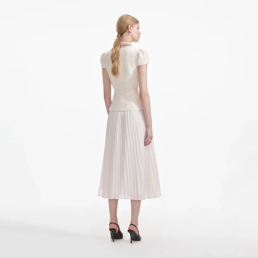 Cream Boucle Bow Detail Midi Dress Cream Boucle Bow Detail Midi Dress
