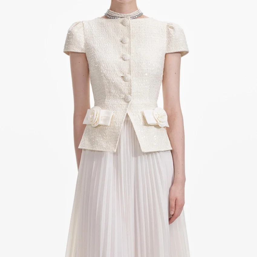 Cream Boucle Bow Detail Midi Dress Cream Boucle Bow Detail Midi Dress