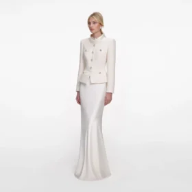 Cream Boucle Collared Maxi Dress