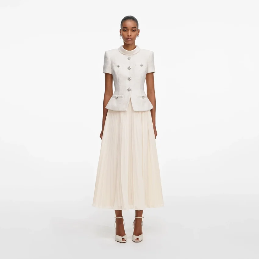Cream Boucle Collared Midi Dress Cream Boucle Collared Midi Dress