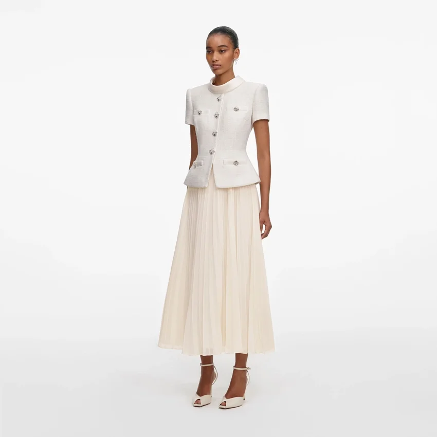 Cream Boucle Collared Midi Dress Cream Boucle Collared Midi Dress