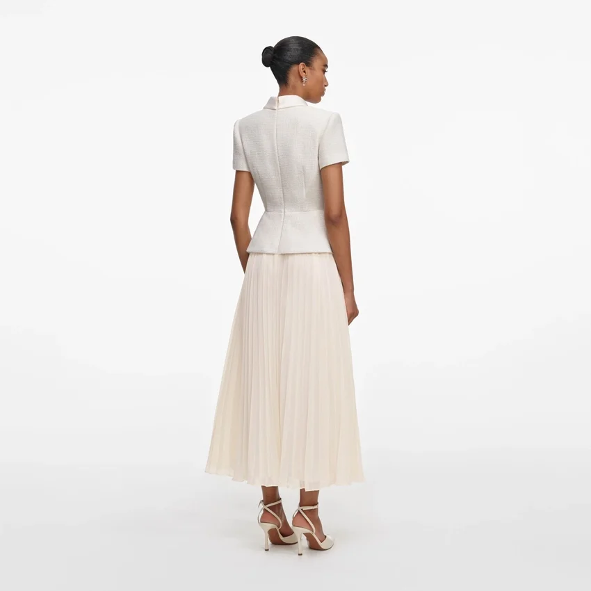 Cream Boucle Collared Midi Dress Cream Boucle Collared Midi Dress