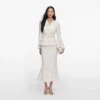 Cream Boucle Flower Lace Midi Dress Cream Boucle Flower Lace Midi Dress