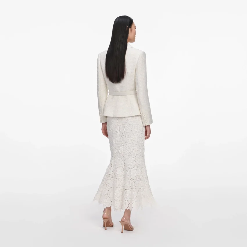 Cream Boucle Flower Lace Midi Dress Cream Boucle Flower Lace Midi Dress